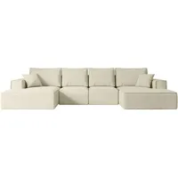 altdecor Wohnlandschaft, mit Schlaffunktion und Bettkasten - 349x161x87 cm Beige, Bouclé