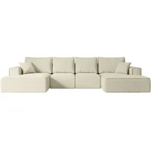 altdecor Wohnlandschaft, mit Schlaffunktion und Bettkasten - 349x161x87 cm Beige, Bouclé
