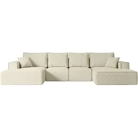 altdecor Wohnlandschaft, mit Schlaffunktion und Bettkasten - 349x161x87 cm Beige, Bouclé