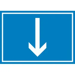 Richtungspfeil runter Schild waagerecht weiss blau Pfeil A3 (297x420mm)