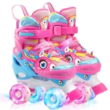 Einhorn Kinder Rollschuhe für Mädchen Jungen Skates für Kinder mit Leuchtenden Rädern Größen Verstellbar Quad Roller Skates für Anfänger Geburtstags und Weihnachts Geschenke