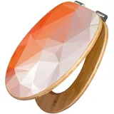 Banjado Design WC Sitz Bambus Holz Toilettendeckel Mit Absenkautomatik Klodeckel WC-Sitz Soft Close Mit Motiv Orange Polygon