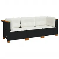 VidaXL Gartensofa mit Kissen 3-Sitzer Schwarz Poly Rattan