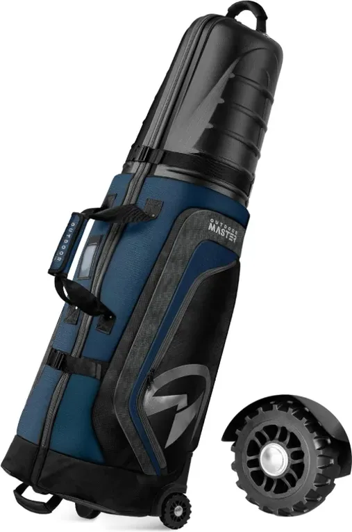 OutdoorMaster gepolsterte Golf-Club-Reisetasche Halb-Hülle mit Rollen – Schwarz & Blau