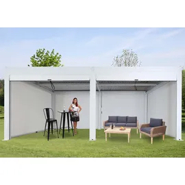 Mendler Pergola MCW-L46 mit Seitenwand Weiß 11 cm Alu-Gestell 3 x 6 m