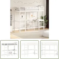 The Living Store - Hochbett mit Schreibtisch Weiß 75x190 cm Massivholz Kiefer - Hochbett - Jugendzimmer - Kinderschlafzimmer - Schreibtischbett