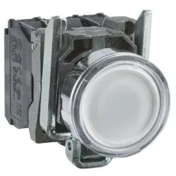 Schneider Electric XB4BW31B5 Leuchtdrucktaster, Harmony XB4, Metall, 22mm, weiß, unbeschriftet, universelle LED, glatte Kalotte, 1S+1Ö, 24V ACDC