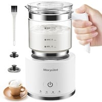 Morpilot Milchaufschäumer Elektrisch, 4 in 1 Milchschäumer für Heißer und Kalter, 600W 500ml, Abnehmbares Glasaufsatz, Latte-Design, Visuelles Glas, Spülmaschinengeeigneter Edelstahl, Weiß