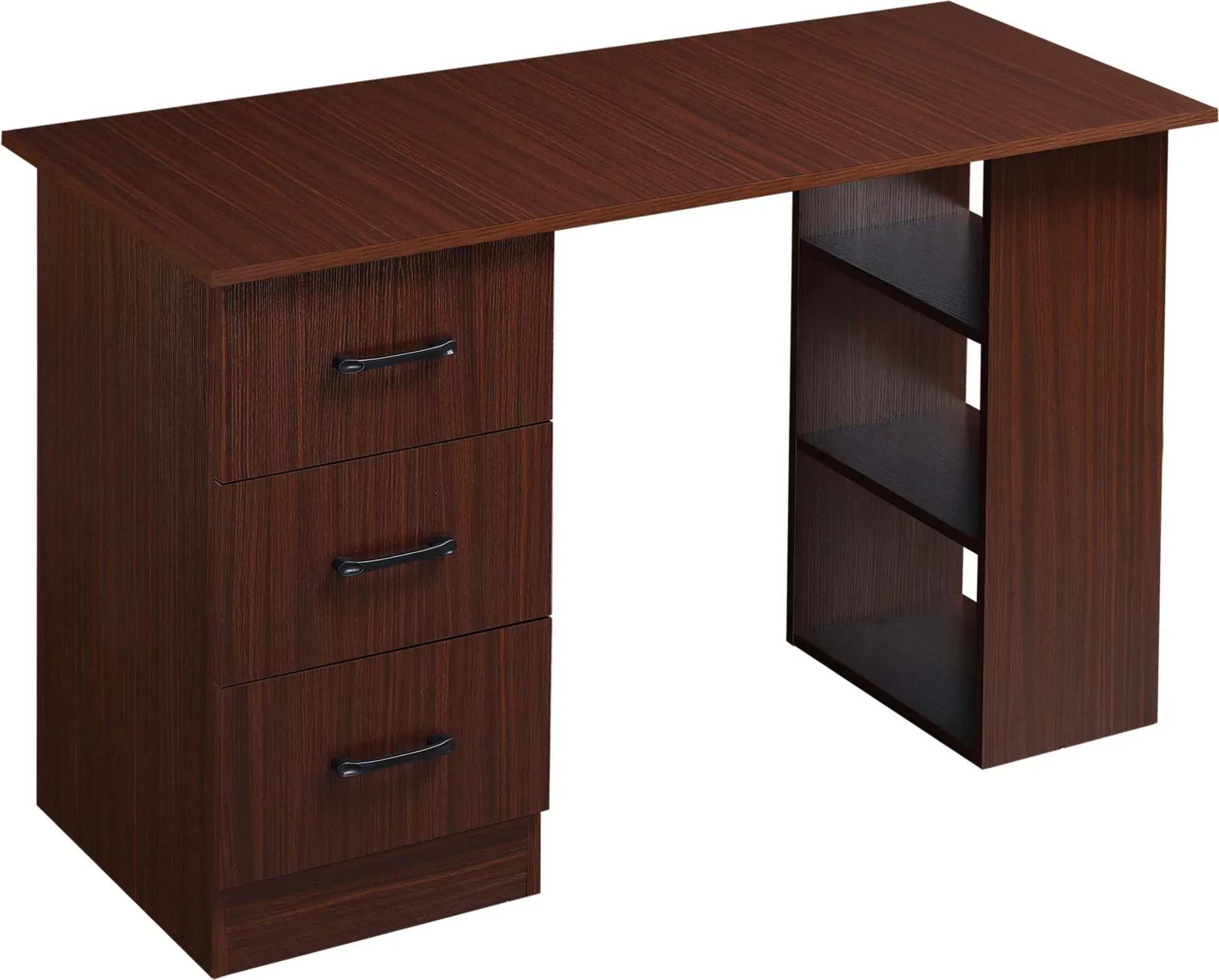 HOMCOM Schreibtisch Büro mit 3 Schubladen und 3 umkehrbaren Regalen, 120 cm Holzschreibtisch, Farbe Walnuss   Aosom