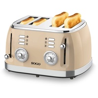 Sogo Human Technology 4-Scheiben-Toaster Kontrollleuchte, Toastfunktion Beige,