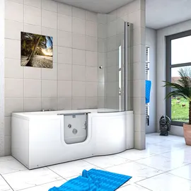 SeniorBad Seniorendusche und Wanne mit Whirlpool S12D-WP-L Dusche 170x85cm - Weiß,