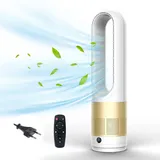 Rotorloser Ventilator,2in1 Turmventilator sehr Leise & Luftreiniger mit HEPA, 8 Geschwindigkeiten,80° Oszillation,Timer, Großes LED-Anzeige,Ventilator mit Fernbedienung für Schlafzimmer Büro (Goldene)