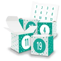 itenga Adventskalender 24x Würfel Muster Punkte Zahlen Schlicht Türkis Weiß
