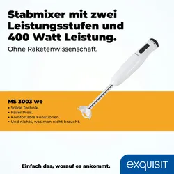 Exquisit Stabmixer MS 3003 we | 400 Watt | 2 Leistungsstufen | abnehmbarer Metallfuß | ergonomische Handhabung