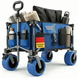 TIREX by xonic® Bollerwagen Faltbar PU XL Rädern aus Vollgummi – Strand & Garten Faltbarer verstellbarem Griff & Fußbremse – Robuster Transportwagen für Kinder & Camping (PU XL Räder, Blau)
