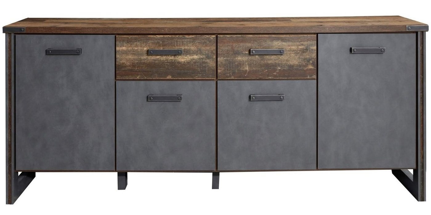 Produktbild Sideboard PRIME, B 207 x H 88 cm, Old Wood Dekor, Matera Dekor, mit 4 Türen und 2 Schubladen braun|grau