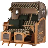 Mr. Deko bene,iving Strandkorb Komplettset Ammersee Grande XL Teak Bullauge PE grau Modell 506 inkl. Liftersystem Schutzhülle Doppelrollen Glasbecherhalter