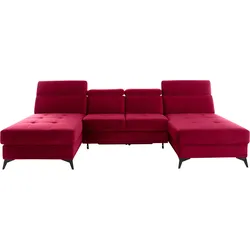 Wohnlandschaft INOSIGN "Cardiz U-Form", rot, B:296cm H:83cm T:173cm, Webstoff (100% Polyester), Luxus-Microfaser Paris (90% Polyester/10% Polyamid), Struktur fein (100% Polyester), Samtoptik (100% Polyester), Sofas, inkl.Kopfteilverstellung und Federkern wahlweise mit Bettfunktion