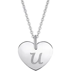 Ketten-Anhänger ONE ELEMENT "Herz mit Gravur U Buchstaben Anhänger aus 333 Weißgold", silber, Schmuckanhänger, Damen, U, Weißgold 333-Gold, Weißgold 333, Gold, Damen Gold Schmuck Herz mit Gravur U