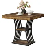LITTLE TREE 31,5-Zoll-Quadratischer Esstisch für 2 Personen, 2-stufiger Küchentisch im Industriestil mit Stauraum, Metallgestell für Esszimmer, Wohnzimmer, kleine Räume (Braun und Schwarz)