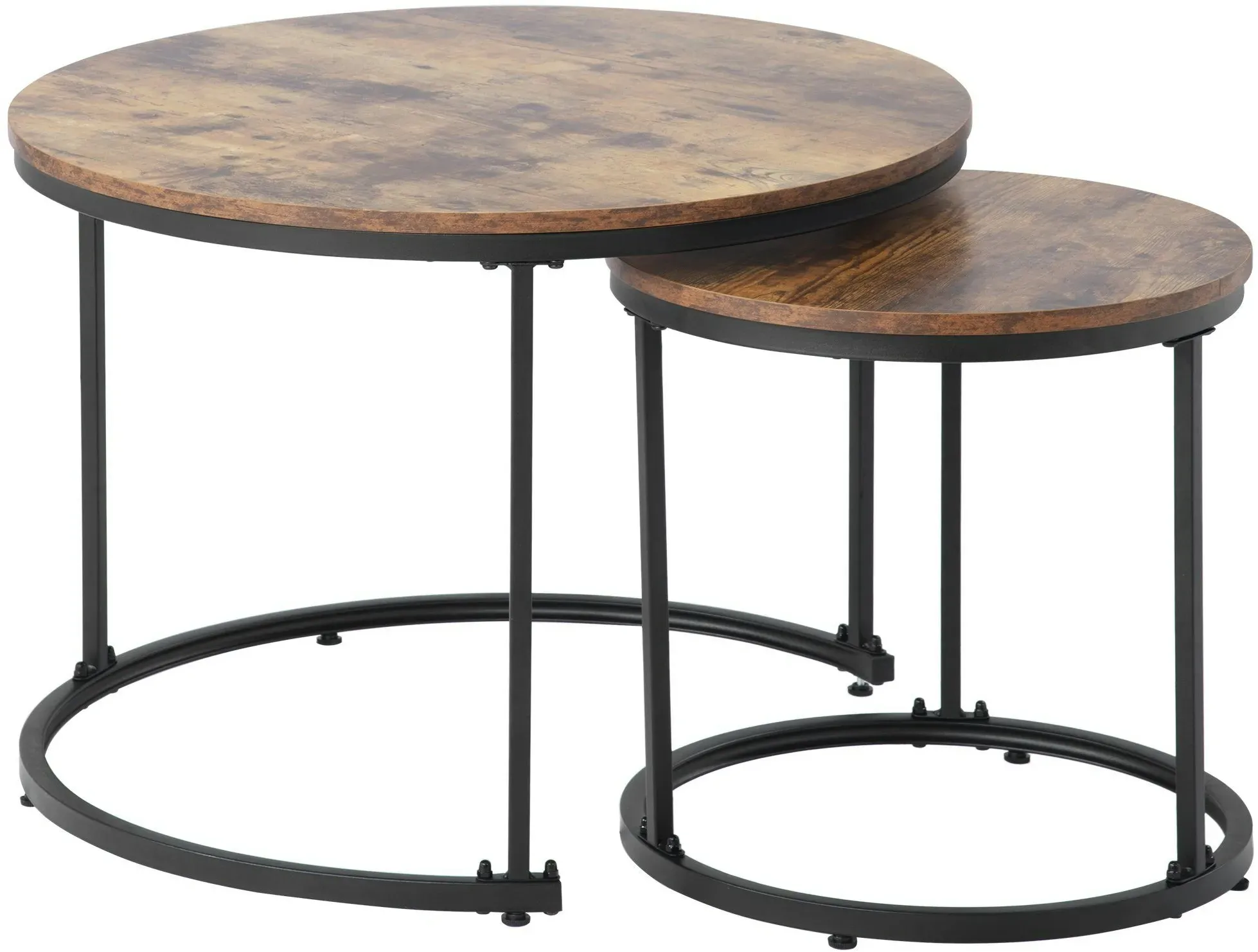 Merax Couchtisch aus Holz im Industrial Minimalistisch Design (2-St), Set rund Satztisch Wohnzimmertisch 1,5 cm Platte, Braun