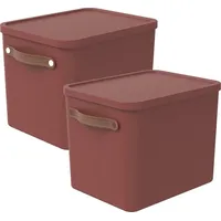 Rotho 2er-Set Aufbewahrungsbox 27l mit Deckel (Rot)