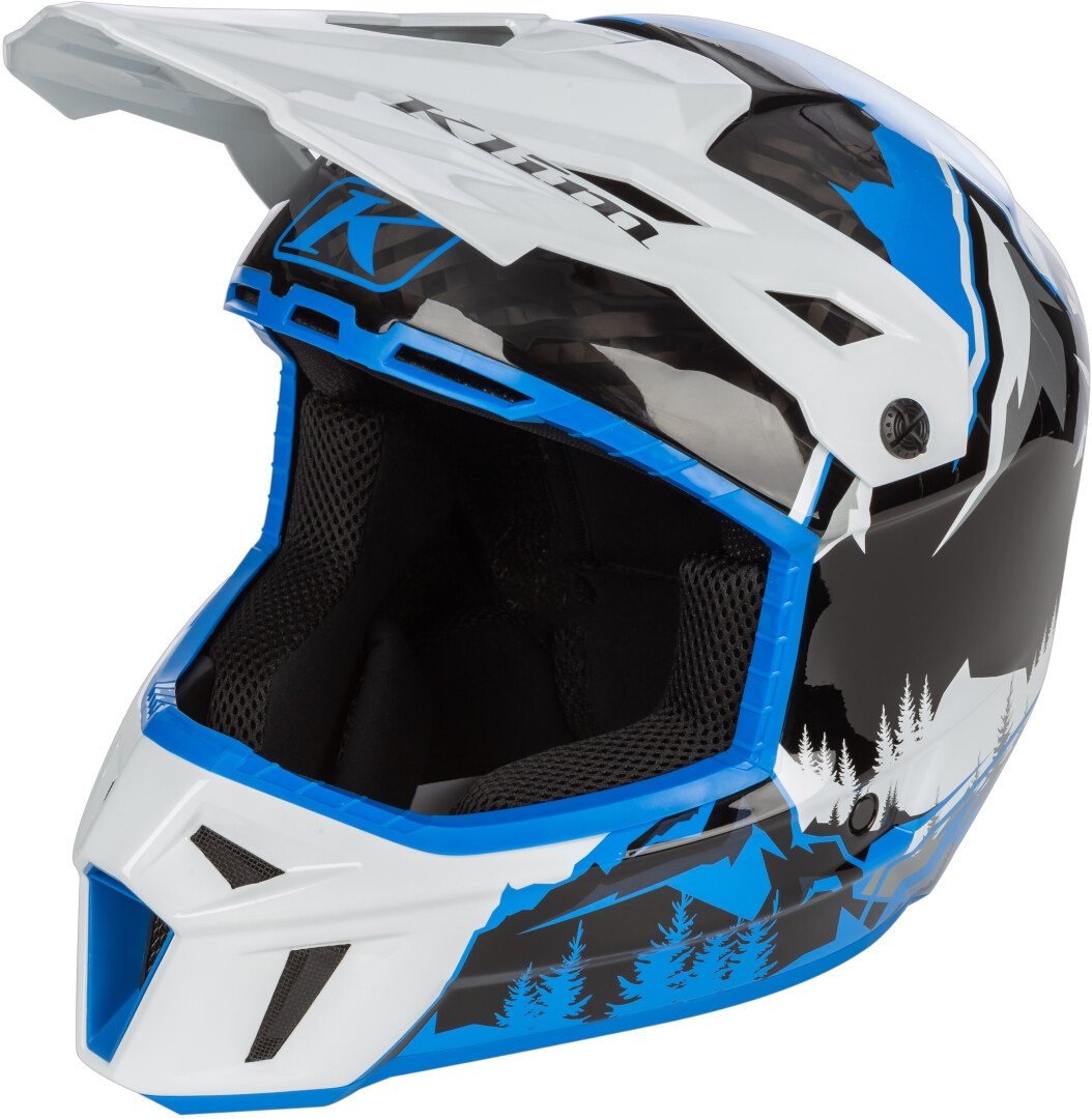 Klim F3 Carbon DNA Sneeuwscooter Helm, zwart-wit-blauw, 2XL