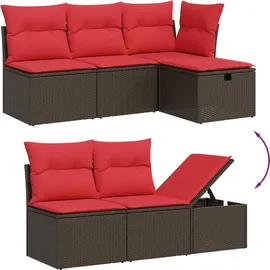 vidaXL Gartensofa-Set mit Kissen, braun, Polyrattan