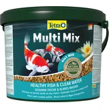 Tetra Pond Multi Mix - Fischfutter für gemischten Besatz im Teich, enthält vier verschiedenen Futtersorten (Flockenfutter, Futtersticks, Gammarus, Wafer), 10 L Eimer