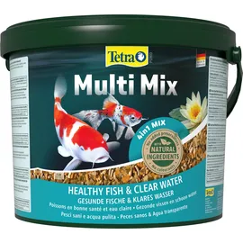 Tetra Pond Multi Mix - Fischfutter für gemischten Besatz im Teich, enthält vier verschiedenen Futtersorten (Flockenfutter, Futtersticks, Gammarus, Wafer), 10 L Eimer