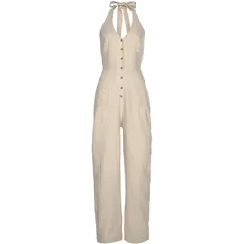 LASCANA Neckholder-Overall aus Leinen-Mix, sommerlicher Jumpsuit mit weitem Bein beige 36