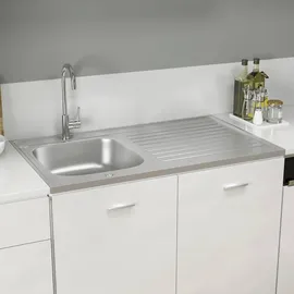 vidaXL Spüle mit Abtropffläche rechts Einbau Edelstahl Handbetätigung 1000 x 600 mm