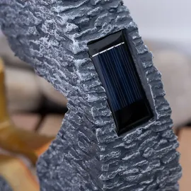 GLOBO Solarleuchte Gartendeko für Außen Tischdeko Solarleuchte goldfarben Stein-Stern Optik, grau rund, LED warmweiß, LxH 31x29,5 cm, 2er Set