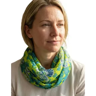 Sunsa Loop Damen Loop Schal. 100% Baumwolle Schlauchschal. Loopschal mit Blumen, Blumen Aufdruck grün