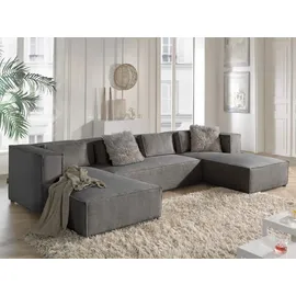 lisa design Stella Wohnlandschaft aus Cord 7-sitzer moderner Stil Dunkelgrau