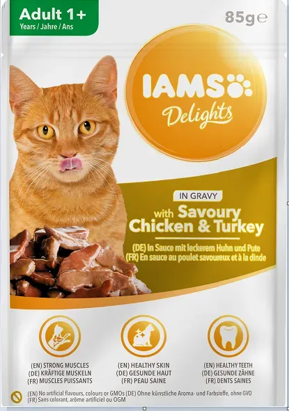 IAMS-Naturally Futter für ausgewachsene Katzen, mit aromatischem Huhn und Truthahn in Sauce 85g (Rabatt für Stammkunden 3%)