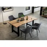 SalesFever Essgruppe, 5 tlg. 160 x 85 cm | Bezug Samt Grau, natur Holz, Metall, Textil, Akazie, massiv, konisch, 85x76.5x160 Esszimmer, Tische, Esstische