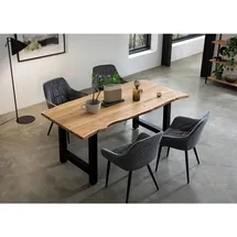 SalesFever Essgruppe, 5 tlg. 160 x 85 cm | Bezug Samt Grau, natur Holz, Metall, Textil, Akazie, massiv, konisch, 85x76.5x160 Esszimmer, Tische, Esstische