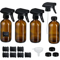 Relaxdays Sprühflasche Glas, 4er Set, 500ml, Nebel & Strahl, Wassersprüher für Haare, Reinigung, Pflanzen, braun/schwarz.