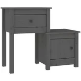 vidaXL Nachttische 2 Stk. Grau 79,5x38x65,5 cm Massivholz Kiefer