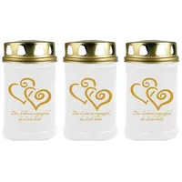 HS Candle Grabkerze (3-tlg), Grabkerze Brenndauer 40 Stunden viele vers. Variationen und Motive weiß