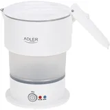Adler AD 1377 Reise Wasserkocher – 0,6 L, Faltbares Silikongehäuse, Automatische Warmhaltefunktion, LED-Kontrollleuchte, Camping, Weiß