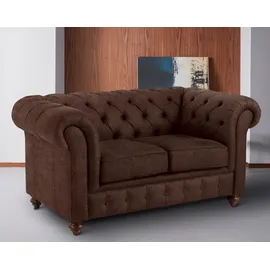 Home Affaire Chesterfield-Sofa HOME AFFAIRE "Chesterfield 2-Sitzer B/T/H: 150/89/74 cm", braun, B:150cm H:74cm T:89cm, Struktur (100% Polyester), Sofas, mit hochwertiger Knopfheftung, auch in Leder