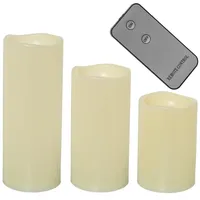 DRW Set mit 4 Kerzen aus Polyester, mit LED und Fernbedienung, elfenbeinfarben, 10 x 10 x 25 cm