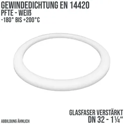 1 1/4 Zoll Gewindedichtung EN 14420 Teflon (PTFE) glasfaser weiß DN 32"