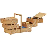 Relaxdays 10022221 Aufbewahrungsbox Rechteckig Bambus xxl, viele Fächer, Nähkasten aufklappbar, Nähkorb ohne Inhalt, hbt 30 x 44 x 22 cm, natur