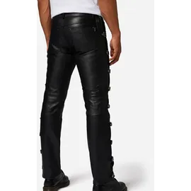 Ricano Lederhose Buckle Schnallenhose Weit Schwarz 34