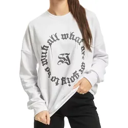 Sixth June Damen Baumwoll-Pullover im Gothic-Stil bedruckt Rundhals-Pullover Sweater 33340 Weiß/Schwarz - S
