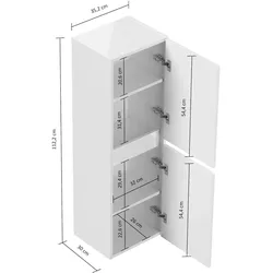 Limes Badezimmer Hochschrank 112cm  Softclose Wandmontage weiß Hgl