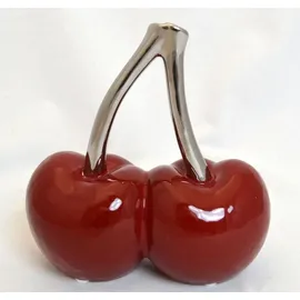 Casablanca modernes Design Casablanca 36439 Skulptur - Dekoobjekt - Kirsche - Double Cherry - Keramik - rot/Silber 16 x 16 cm